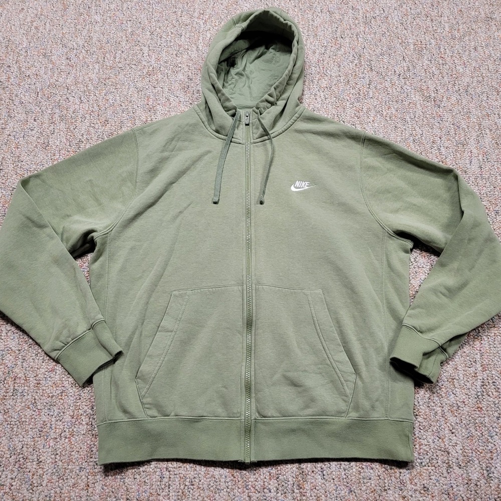 Nike Hoodie Mens Large Green Embroidered Logo Full Zip Sportswear Sweatshirt